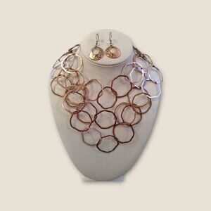 Premier Copper Necklace & Earrings Set Hammered Design 18" Adjustable Chain Eleg